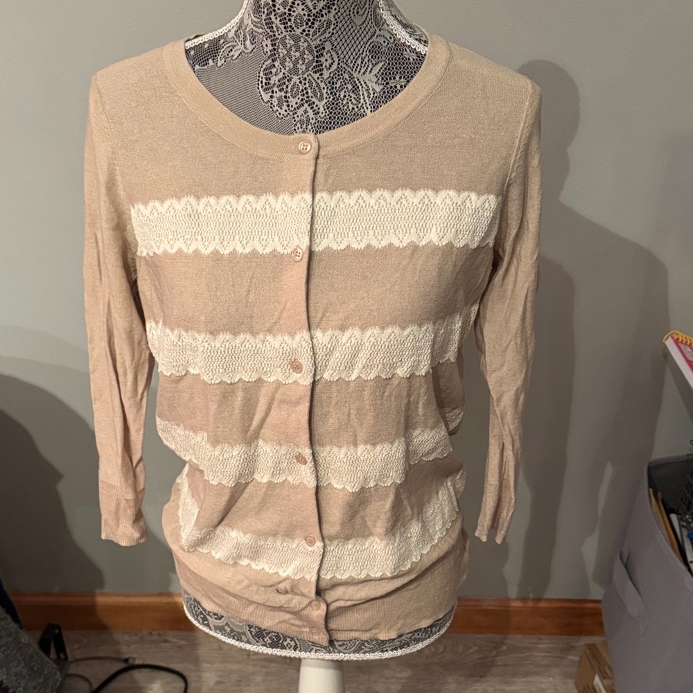 The Limited Tan and Cream Striped Cardigan